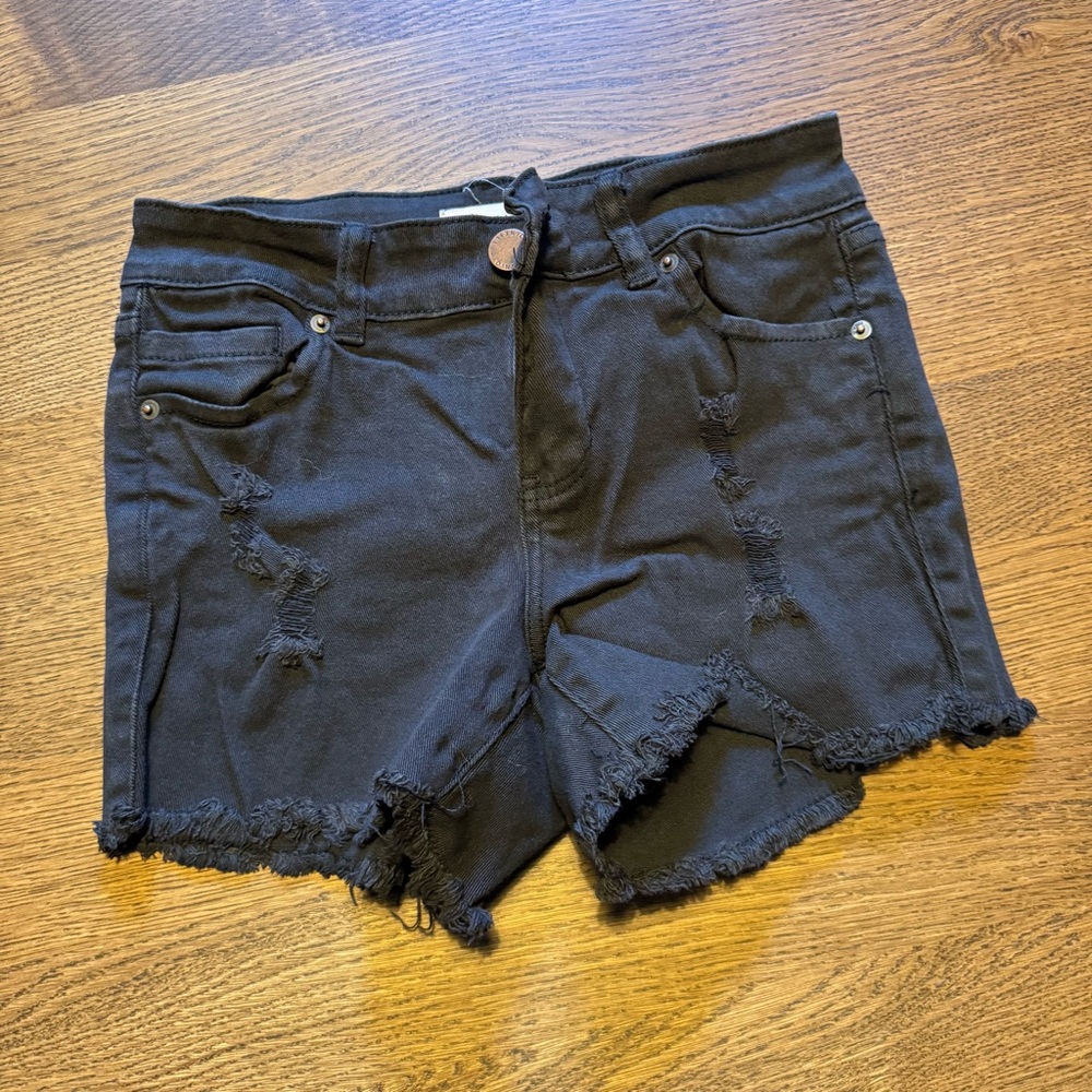 O'Neill Black Jean Shorts with Distressed Hem